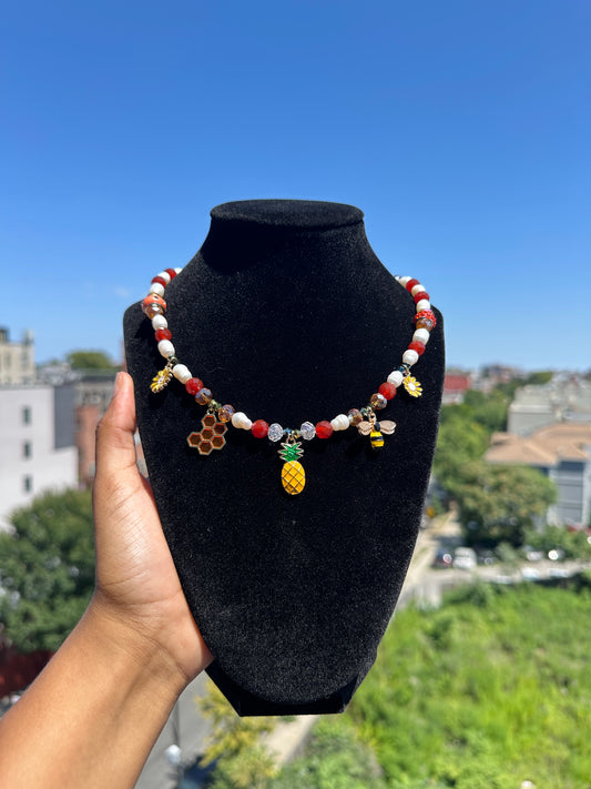 "Honey" Real Pearl & Carnelian Necklace