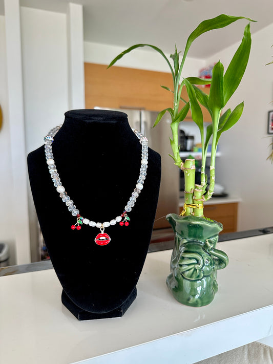"Cherie" Real Pearl & Rose Quartz Necklace