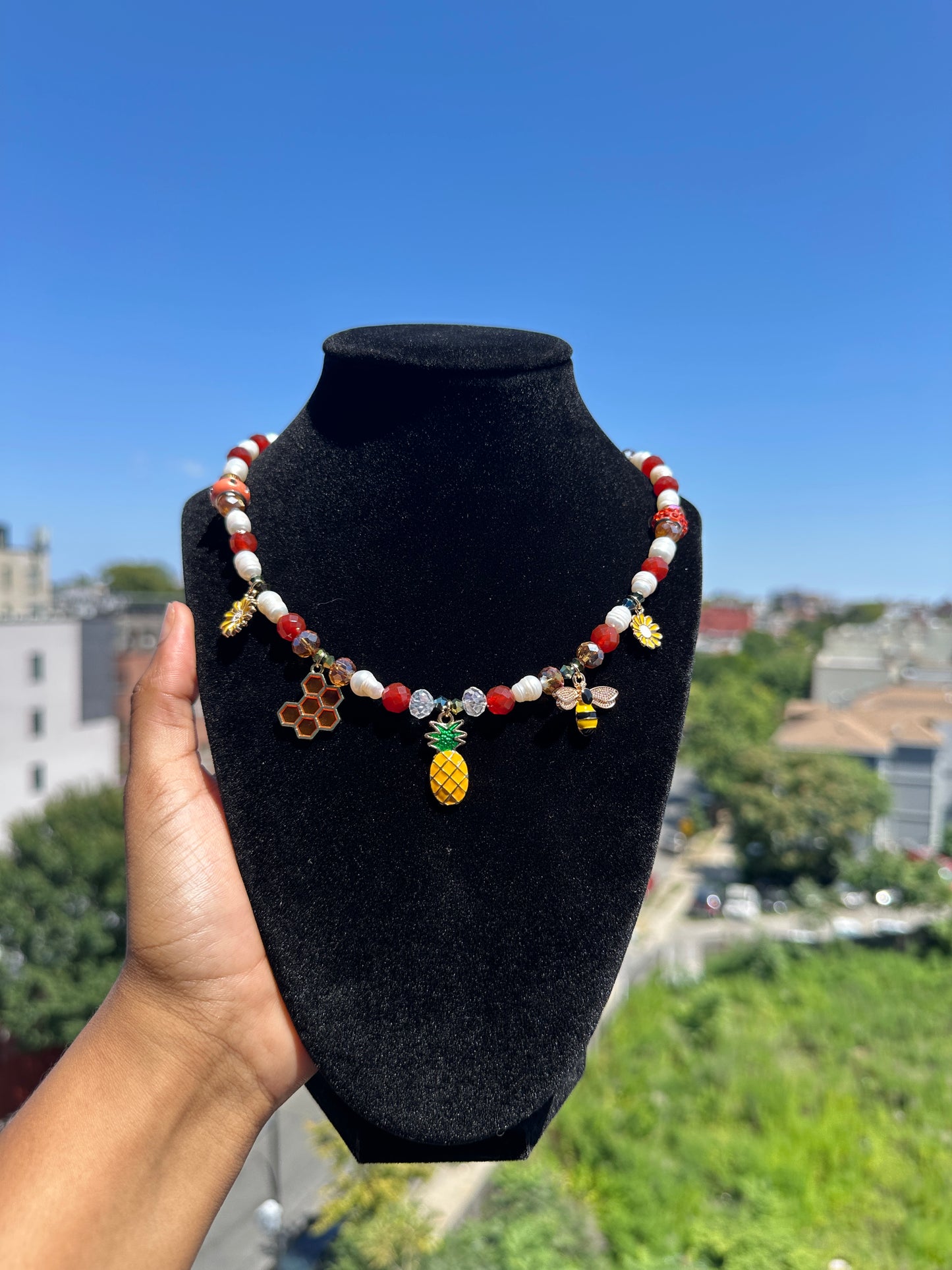 "Honey" Real Pearl & Carnelian Necklace