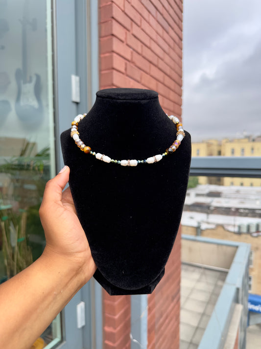 "Soul" Real Pearl & Tiger's Eye Necklace
