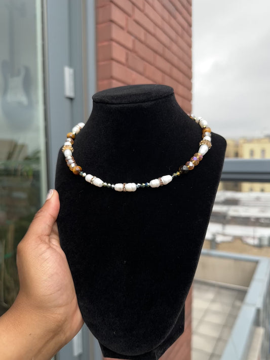 "Soul" Real Pearl & Tiger's Eye Necklace