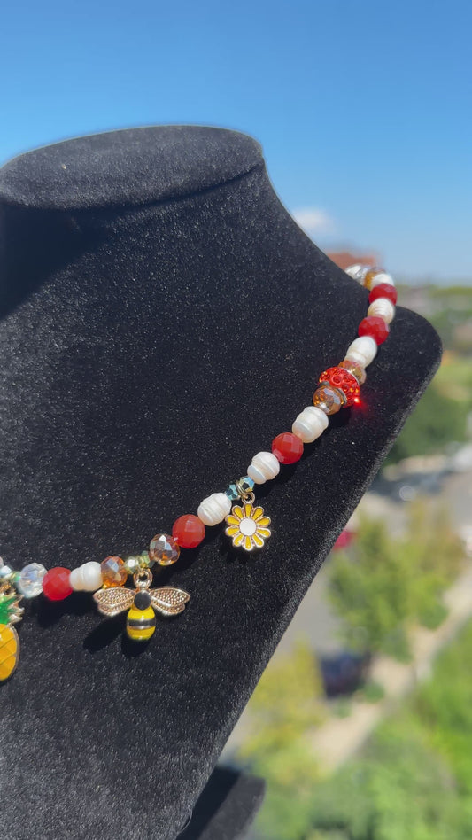 "Honey" Real Pearl & Carnelian Necklace